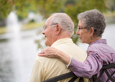 Couple Sitting on a Bench Looking at the Lake